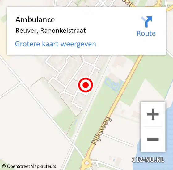 Locatie op kaart van de 112 melding: Ambulance Reuver, Ranonkelstraat op 21 september 2018 16:59