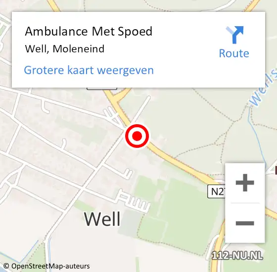 Locatie op kaart van de 112 melding: Ambulance Met Spoed Naar Well, Moleneind op 21 september 2018 17:31