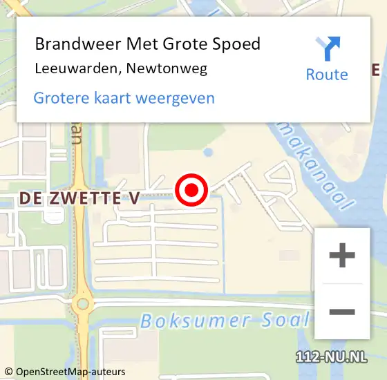 Locatie op kaart van de 112 melding: Brandweer Met Grote Spoed Naar Leeuwarden, Newtonweg op 21 september 2018 17:36