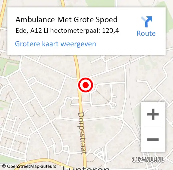 Locatie op kaart van de 112 melding: Ambulance Met Grote Spoed Naar Ede, A12 Li hectometerpaal: 120,4 op 21 september 2018 18:13