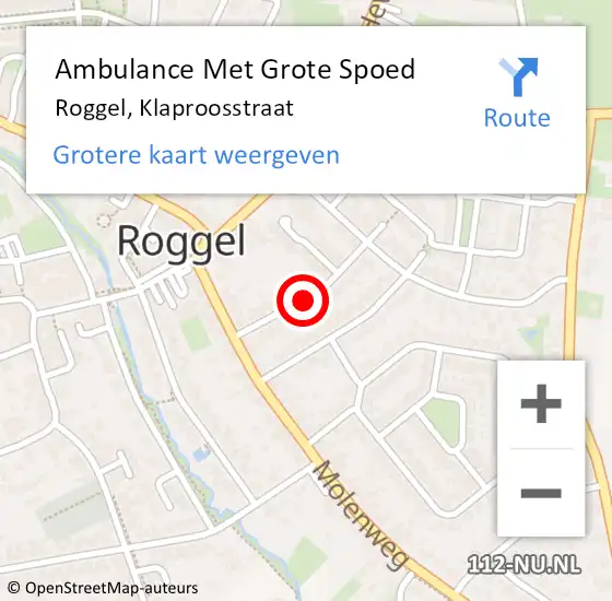 Locatie op kaart van de 112 melding: Ambulance Met Grote Spoed Naar Roggel, Klaproosstraat op 21 september 2018 19:53