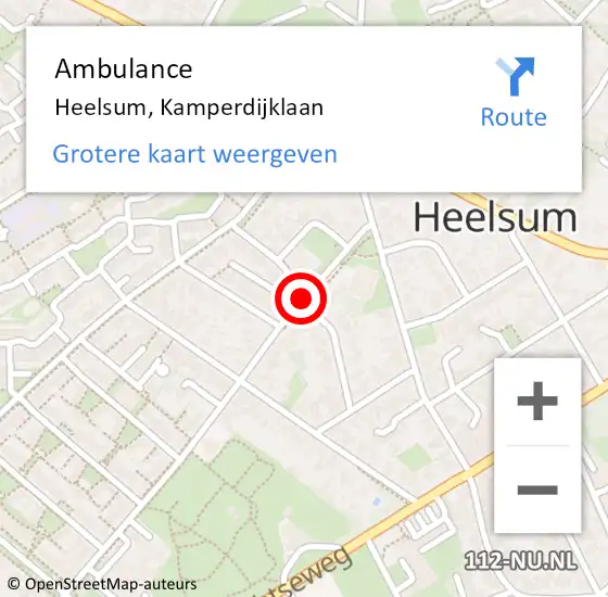 Locatie op kaart van de 112 melding: Ambulance Heelsum, Kamperdijklaan op 21 september 2018 20:28