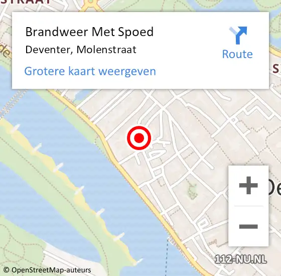 Locatie op kaart van de 112 melding: Brandweer Met Spoed Naar Deventer, Molenstraat op 21 september 2018 21:29