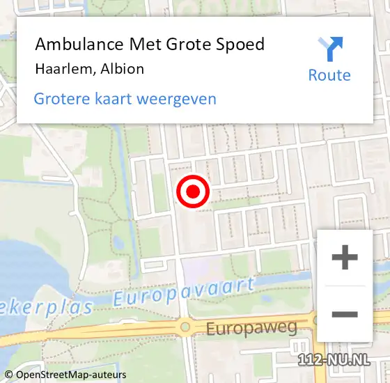 Locatie op kaart van de 112 melding: Ambulance Met Grote Spoed Naar Haarlem, Albion op 21 september 2018 21:56