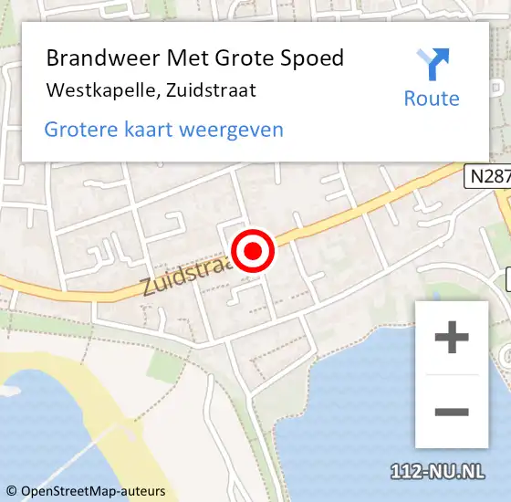 Locatie op kaart van de 112 melding: Brandweer Met Grote Spoed Naar Westkapelle, Zuidstraat op 21 september 2018 22:57