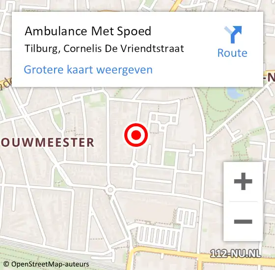 Locatie op kaart van de 112 melding: Ambulance Met Spoed Naar Tilburg, Cornelis De Vriendtstraat op 21 september 2018 23:22