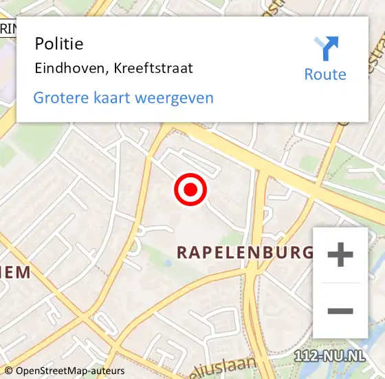 Locatie op kaart van de 112 melding: Politie Eindhoven, Kreeftstraat op 22 september 2018 00:22