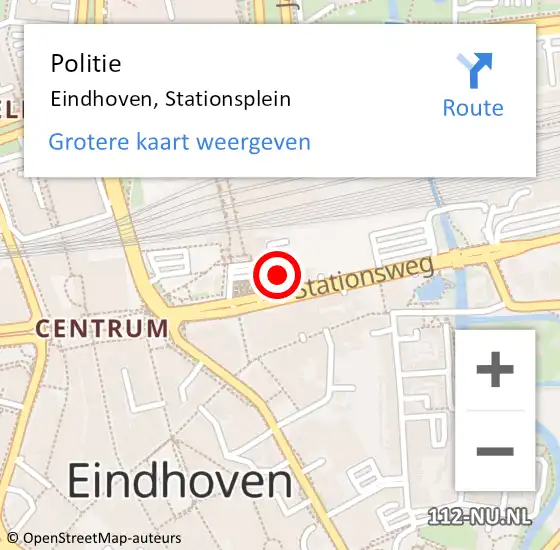 Locatie op kaart van de 112 melding: Politie Eindhoven, Stationsplein op 22 september 2018 02:01