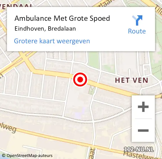 Locatie op kaart van de 112 melding: Ambulance Met Grote Spoed Naar Eindhoven, Bredalaan op 22 september 2018 03:37