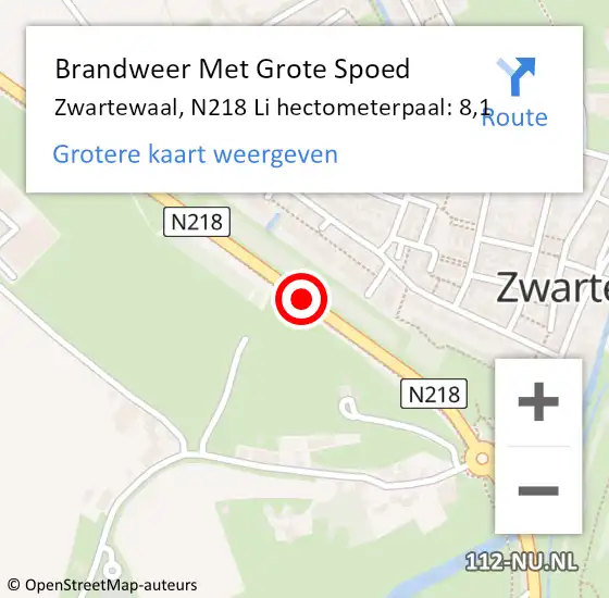 Locatie op kaart van de 112 melding: Brandweer Met Grote Spoed Naar Zwartewaal, N218 Li hectometerpaal: 8,1 op 22 september 2018 04:03