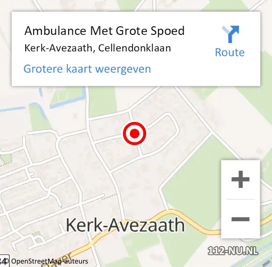 Locatie op kaart van de 112 melding: Ambulance Met Grote Spoed Naar Kerk-Avezaath, Cellendonklaan op 22 september 2018 04:13