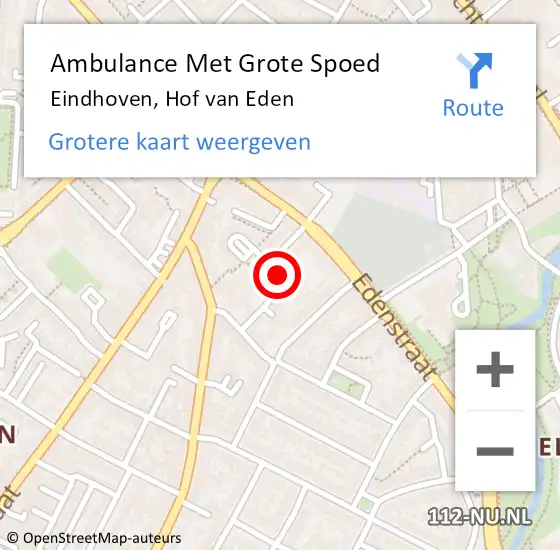 Locatie op kaart van de 112 melding: Ambulance Met Grote Spoed Naar Eindhoven, Hof van Eden op 22 september 2018 04:33