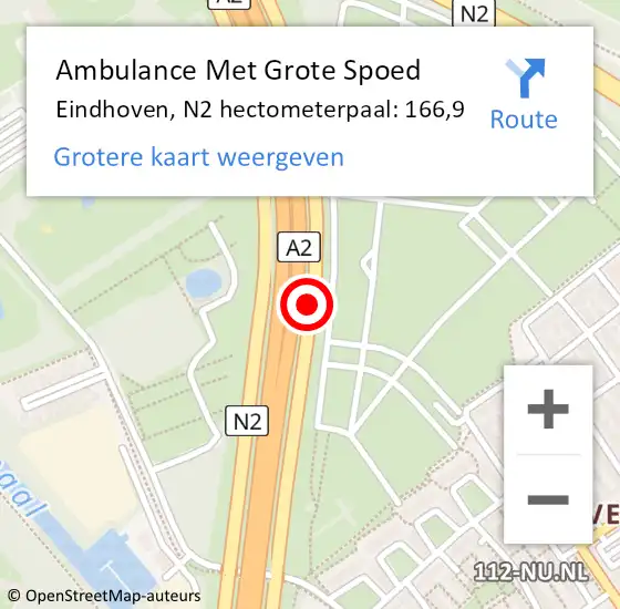 Locatie op kaart van de 112 melding: Ambulance Met Grote Spoed Naar Eindhoven, N2 hectometerpaal: 166,9 op 22 september 2018 04:38