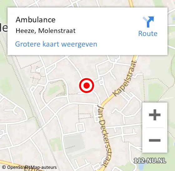 Locatie op kaart van de 112 melding: Ambulance Heeze, Molenstraat op 22 september 2018 05:34