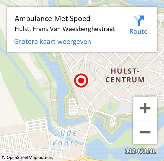 Locatie op kaart van de 112 melding: Ambulance Met Spoed Naar Hulst, Frans Van Waesberghestraat op 22 september 2018 06:38