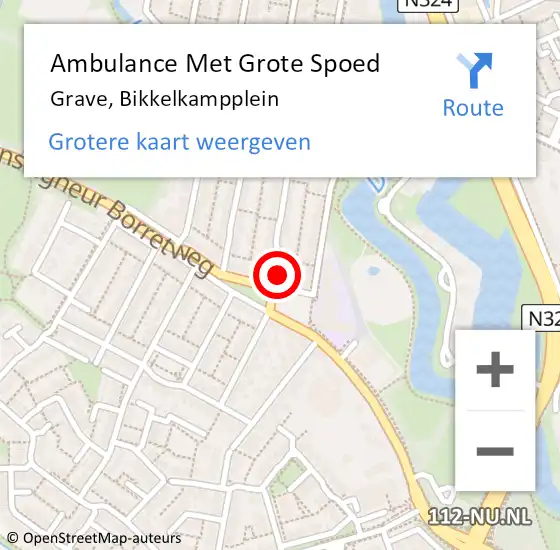 Locatie op kaart van de 112 melding: Ambulance Met Grote Spoed Naar Grave, Bikkelkampplein op 9 maart 2014 20:38