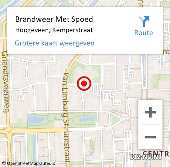 Locatie op kaart van de 112 melding: Brandweer Met Spoed Naar Hoogeveen, Kemperstraat op 22 september 2018 09:19