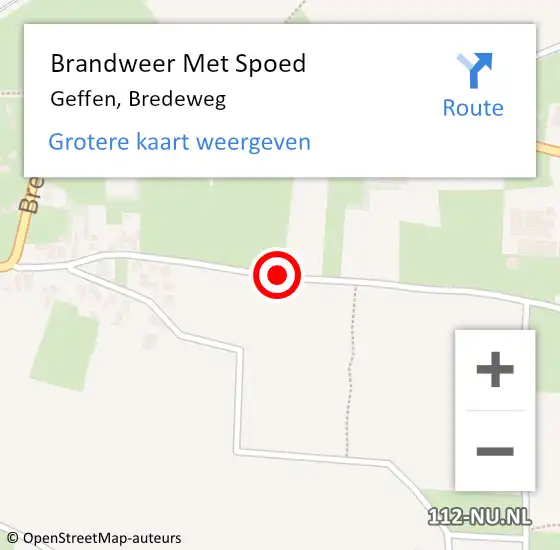 Locatie op kaart van de 112 melding: Brandweer Met Spoed Naar Geffen, Bredeweg op 22 september 2018 10:24