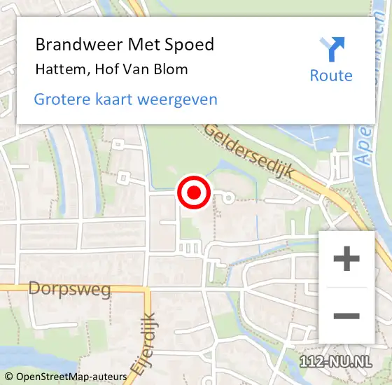 Locatie op kaart van de 112 melding: Brandweer Met Spoed Naar Hattem, Hof Van Blom op 22 september 2018 10:32