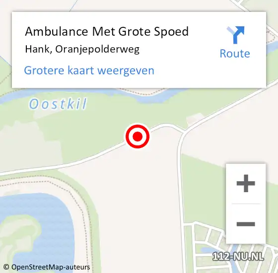 Locatie op kaart van de 112 melding: Ambulance Met Grote Spoed Naar Hank, Oranjepolderweg op 22 september 2018 10:50