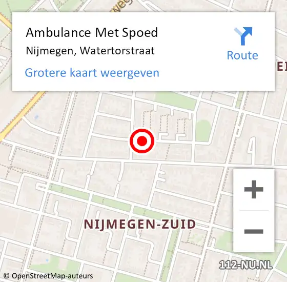 Locatie op kaart van de 112 melding: Ambulance Met Spoed Naar Nijmegen, Watertorstraat op 22 september 2018 11:40