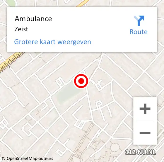 Locatie op kaart van de 112 melding: Ambulance Zeist op 22 september 2018 11:41