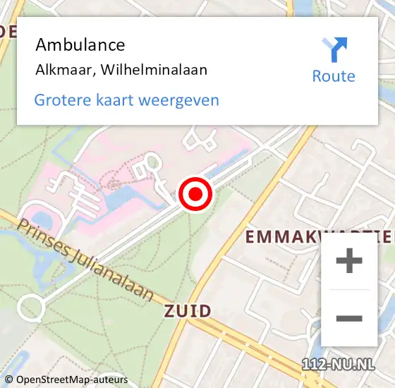 Locatie op kaart van de 112 melding: Ambulance Alkmaar, Wilhelminalaan op 22 september 2018 11:43