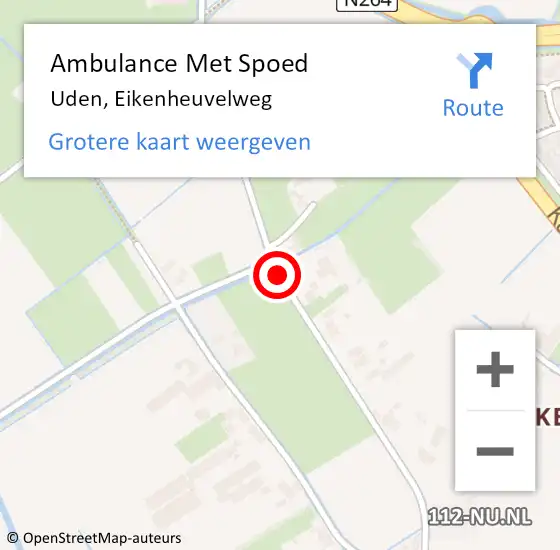 Locatie op kaart van de 112 melding: Ambulance Met Spoed Naar Uden, Eikenheuvelweg op 22 september 2018 11:43