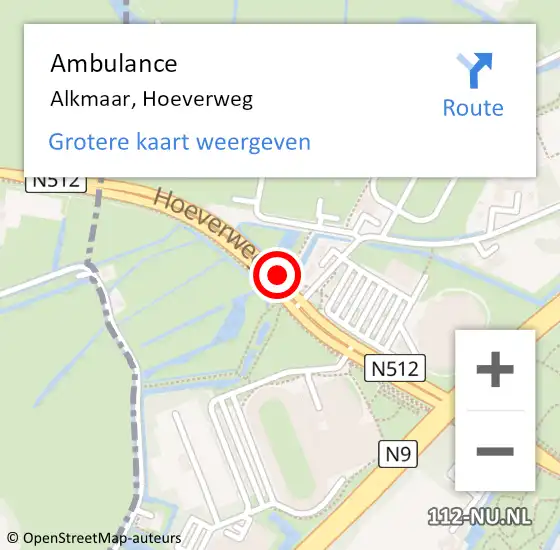 Locatie op kaart van de 112 melding: Ambulance Alkmaar, Hoeverweg op 22 september 2018 11:45
