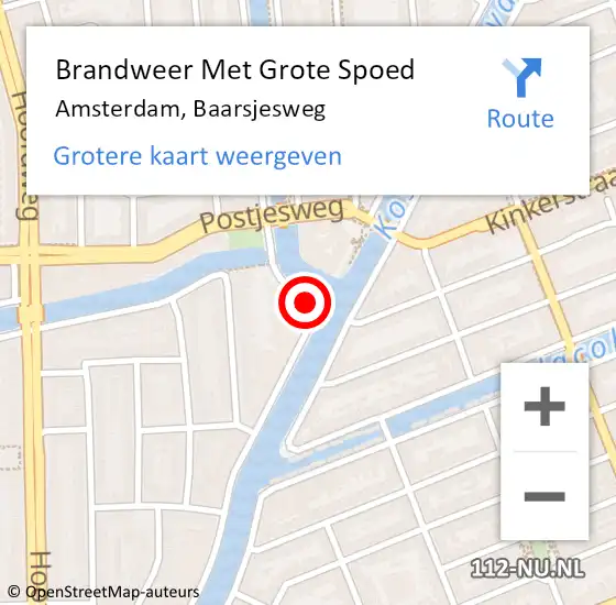 Locatie op kaart van de 112 melding: Brandweer Met Grote Spoed Naar Amsterdam, Baarsjesweg op 22 september 2018 12:07