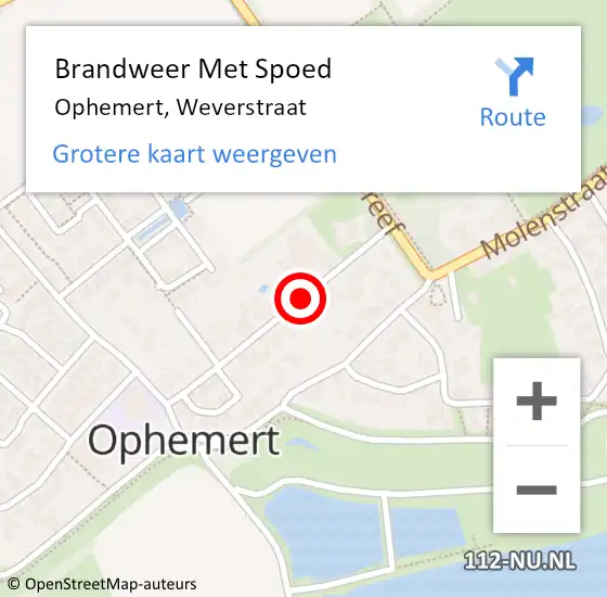 Locatie op kaart van de 112 melding: Brandweer Met Spoed Naar Ophemert, Weverstraat op 22 september 2018 12:15
