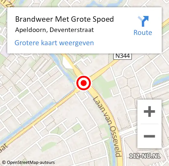 Locatie op kaart van de 112 melding: Brandweer Met Grote Spoed Naar Apeldoorn, Deventerstraat op 22 september 2018 12:34