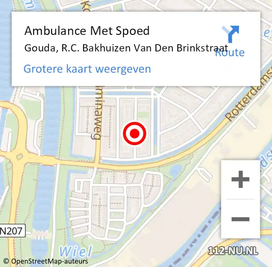Locatie op kaart van de 112 melding: Ambulance Met Spoed Naar Gouda, R.C. Bakhuizen Van Den Brinkstraat op 22 september 2018 12:38