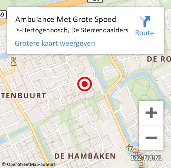 Locatie op kaart van de 112 melding: Ambulance Met Grote Spoed Naar 's-Hertogenbosch, De Sterrendaalders op 22 september 2018 12:38