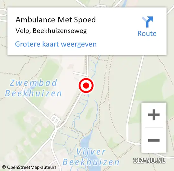 Locatie op kaart van de 112 melding: Ambulance Met Spoed Naar Velp, Beekhuizenseweg op 22 september 2018 12:41