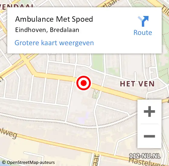 Locatie op kaart van de 112 melding: Ambulance Met Spoed Naar Eindhoven, Bredalaan op 22 september 2018 12:50