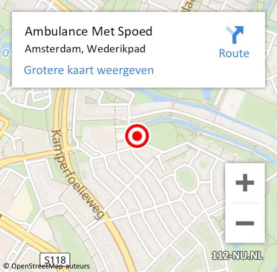 Locatie op kaart van de 112 melding: Ambulance Met Spoed Naar Amsterdam, Wederikpad op 22 september 2018 13:22