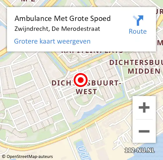 Locatie op kaart van de 112 melding: Ambulance Met Grote Spoed Naar Zwijndrecht, De Merodestraat op 22 september 2018 15:12