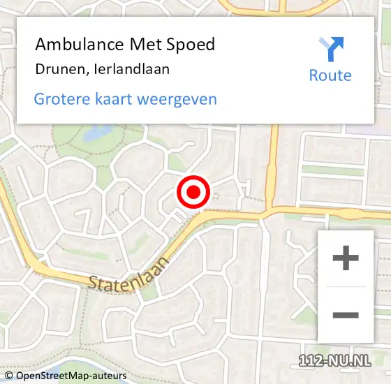 Locatie op kaart van de 112 melding: Ambulance Met Spoed Naar Drunen, Ierlandlaan op 22 september 2018 15:19