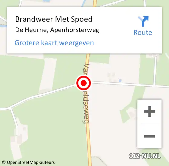 Locatie op kaart van de 112 melding: Brandweer Met Spoed Naar De Heurne, Apenhorsterweg op 22 september 2018 15:20