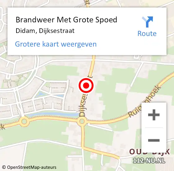 Locatie op kaart van de 112 melding: Brandweer Met Grote Spoed Naar Didam, Dijksestraat op 22 september 2018 15:56