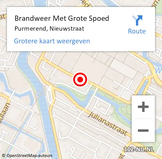 Locatie op kaart van de 112 melding: Brandweer Met Grote Spoed Naar Purmerend, Nieuwstraat op 22 september 2018 15:57
