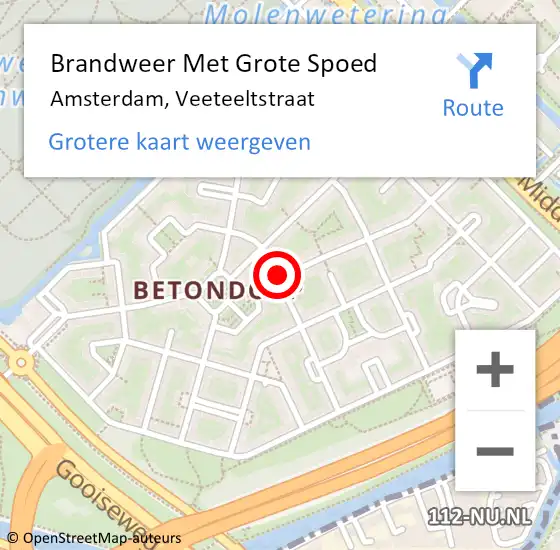 Locatie op kaart van de 112 melding: Brandweer Met Grote Spoed Naar Amsterdam, Veeteeltstraat op 22 september 2018 16:12
