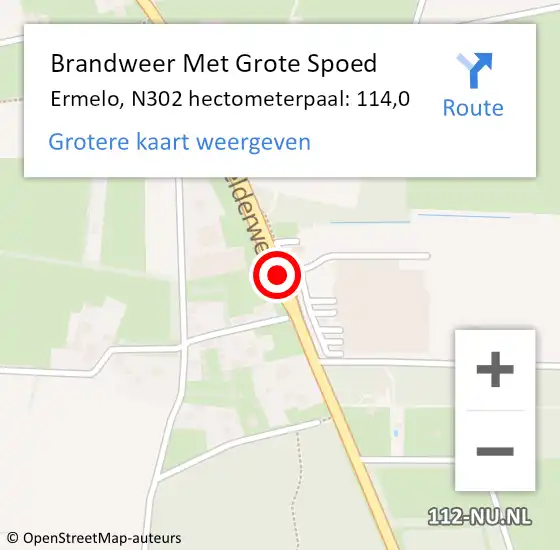 Locatie op kaart van de 112 melding: Brandweer Met Grote Spoed Naar Ermelo, N302 hectometerpaal: 114,0 op 22 september 2018 16:16