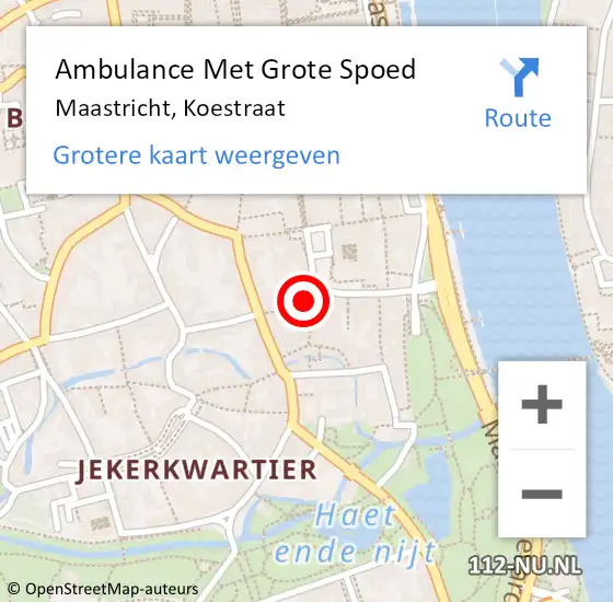 Locatie op kaart van de 112 melding: Ambulance Met Grote Spoed Naar Maastricht, Koestraat op 9 maart 2014 22:01