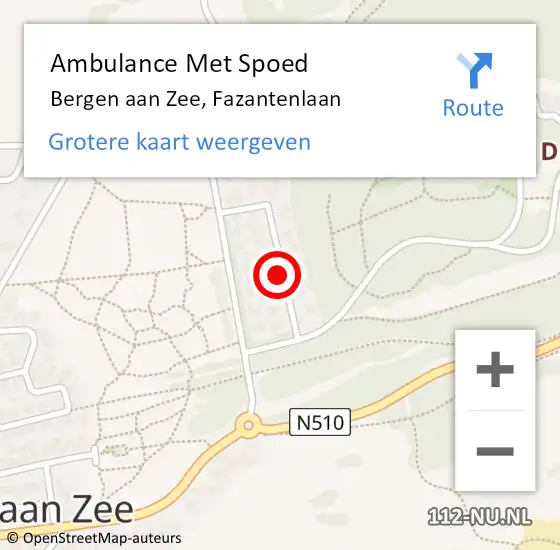 Locatie op kaart van de 112 melding: Ambulance Met Spoed Naar Bergen aan Zee, Fazantenlaan op 22 september 2018 19:48