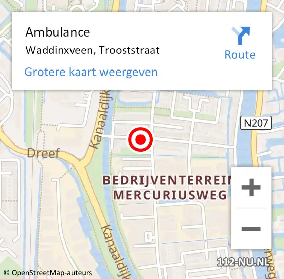 Locatie op kaart van de 112 melding: Ambulance Waddinxveen, Trooststraat op 24 september 2013 21:32