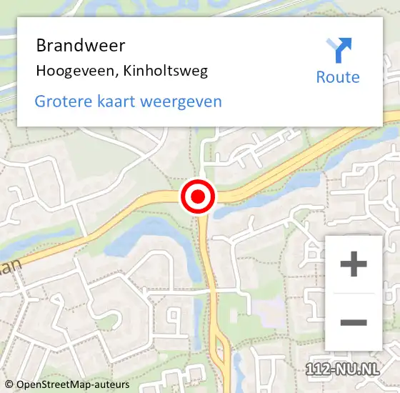 Locatie op kaart van de 112 melding: Brandweer Hoogeveen, Kinholtsweg op 22 september 2018 21:39