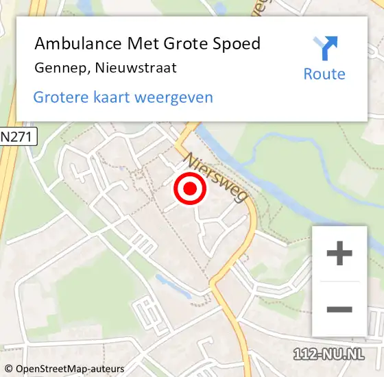 Locatie op kaart van de 112 melding: Ambulance Met Grote Spoed Naar Gennep, Nieuwstraat op 22 september 2018 21:42