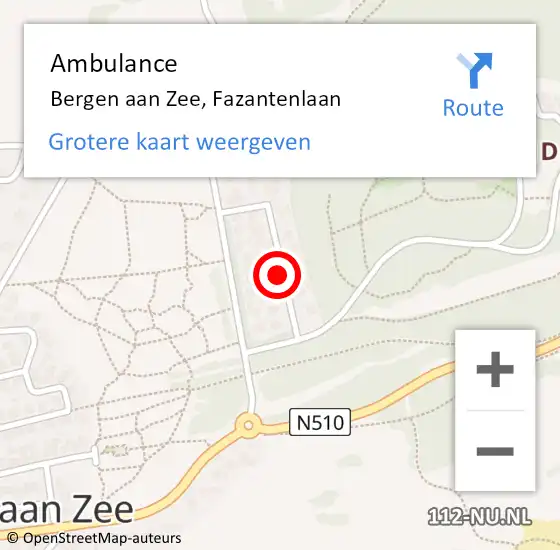 Locatie op kaart van de 112 melding: Ambulance Bergen aan Zee, Fazantenlaan op 22 september 2018 21:55